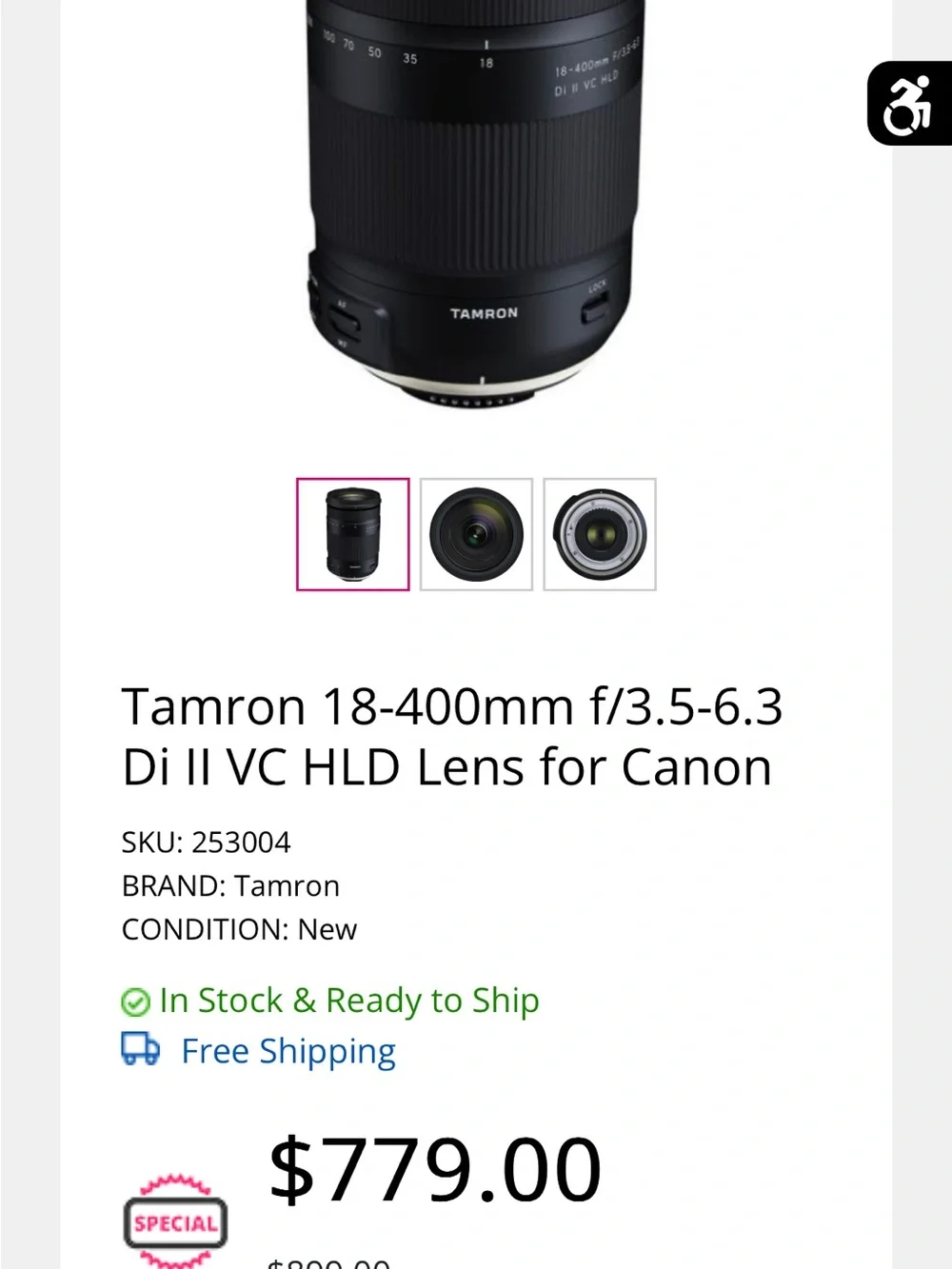 Tamron 18-400mm f/3.5-6.3 Di II VC HLD Zoom Lens - Black
